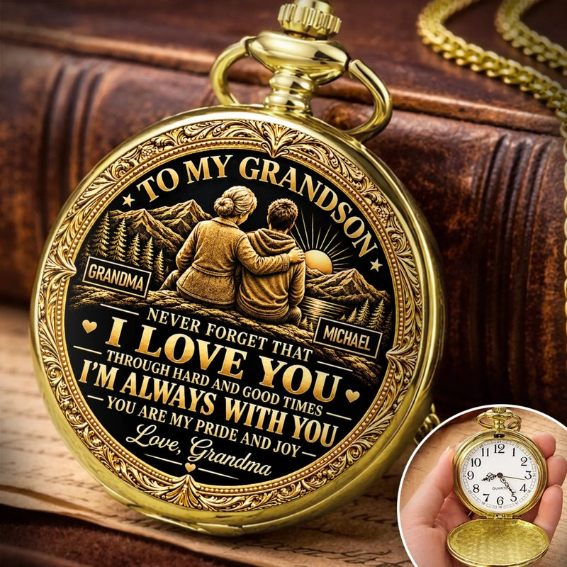Custom Name Keepsake Gifts For Grandson - Personalized Pocket Watch