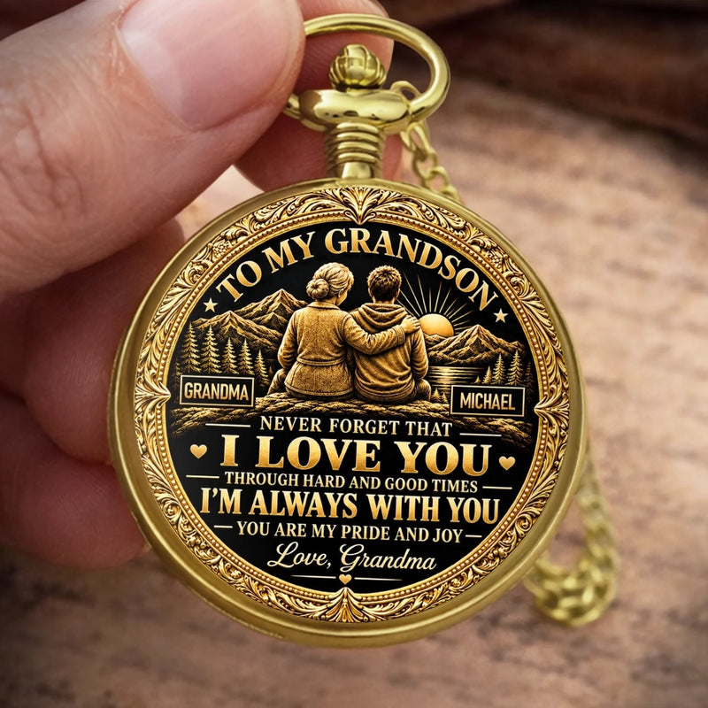 Custom Name Keepsake Gifts For Grandson - Personalized Pocket Watch
