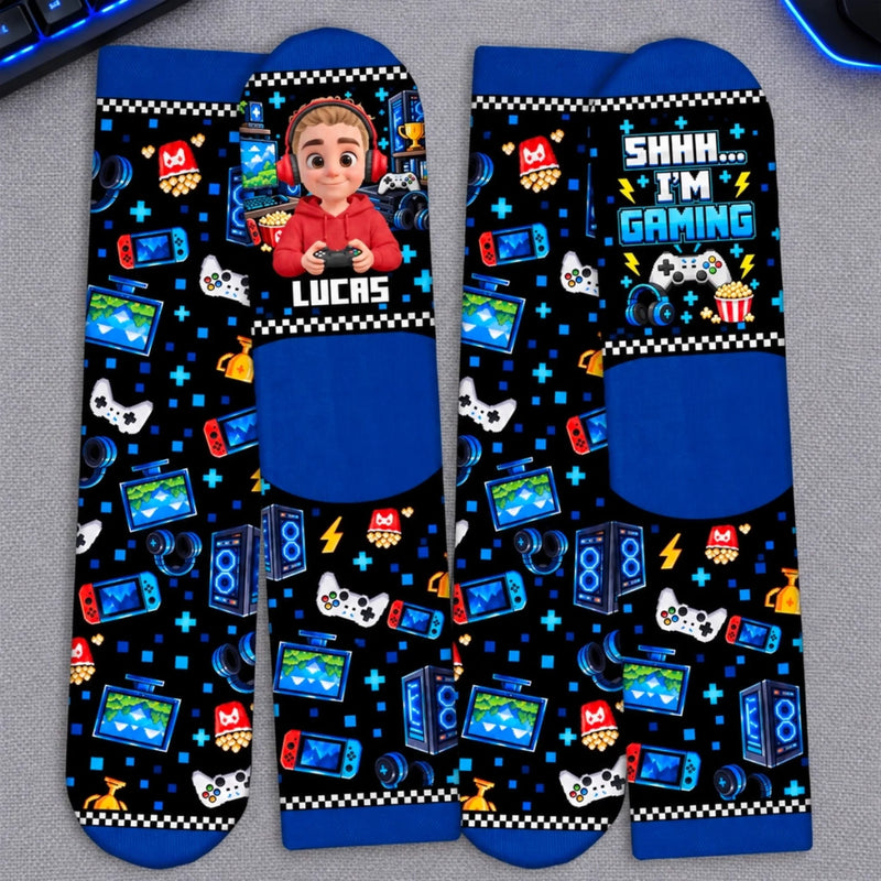 Custom Gamer Name Gifts for Kids - Personalized Crew Socks