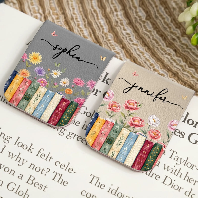 Custom Name Floral Book Lover Gifts - Personalized Leather Magnetic Bookmark