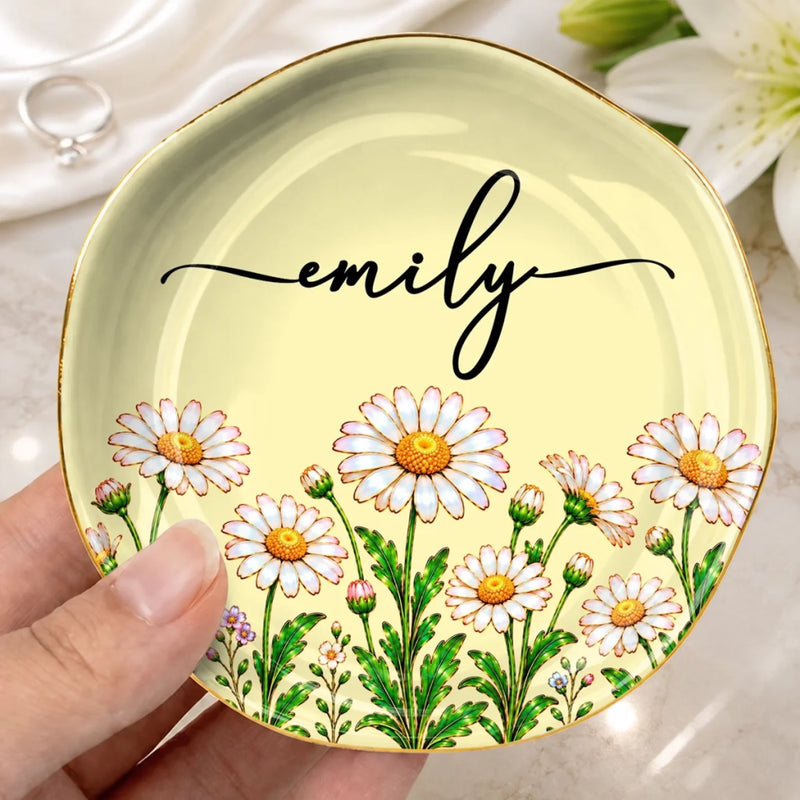 Custom Name Garden Flower Keepsake Gifts For Women - Personalized Jewelry Dish