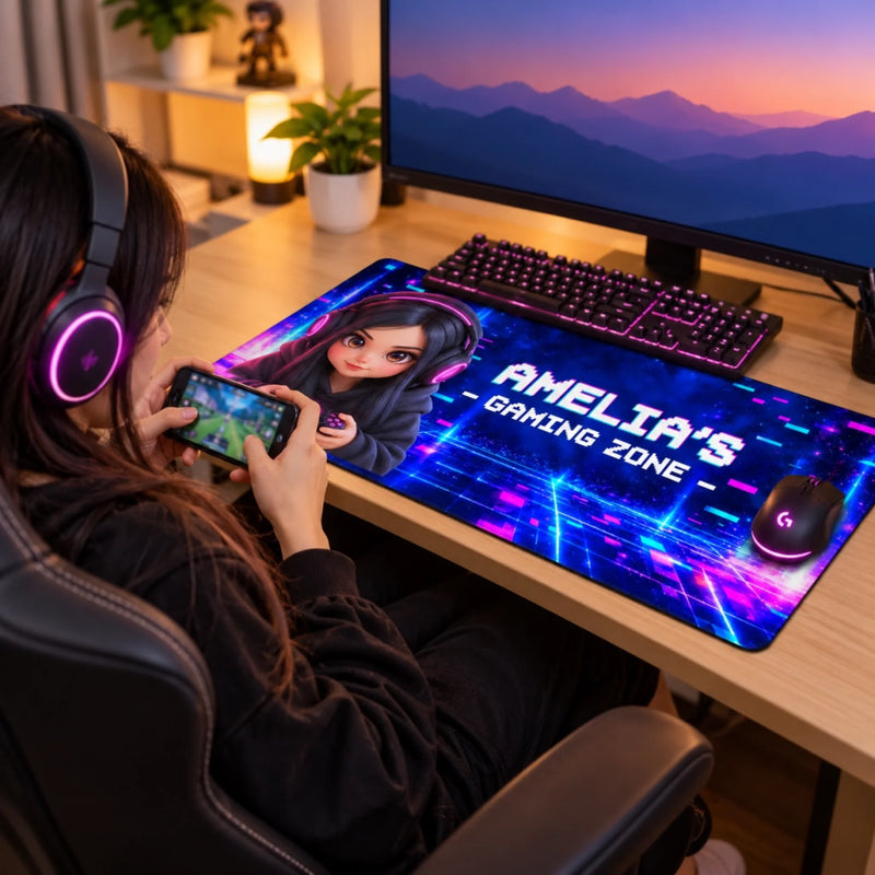 Custom Photo Gaming Zone Gifts For Gamers, Gaming Lovers, Kids - Personalized Desk Mat