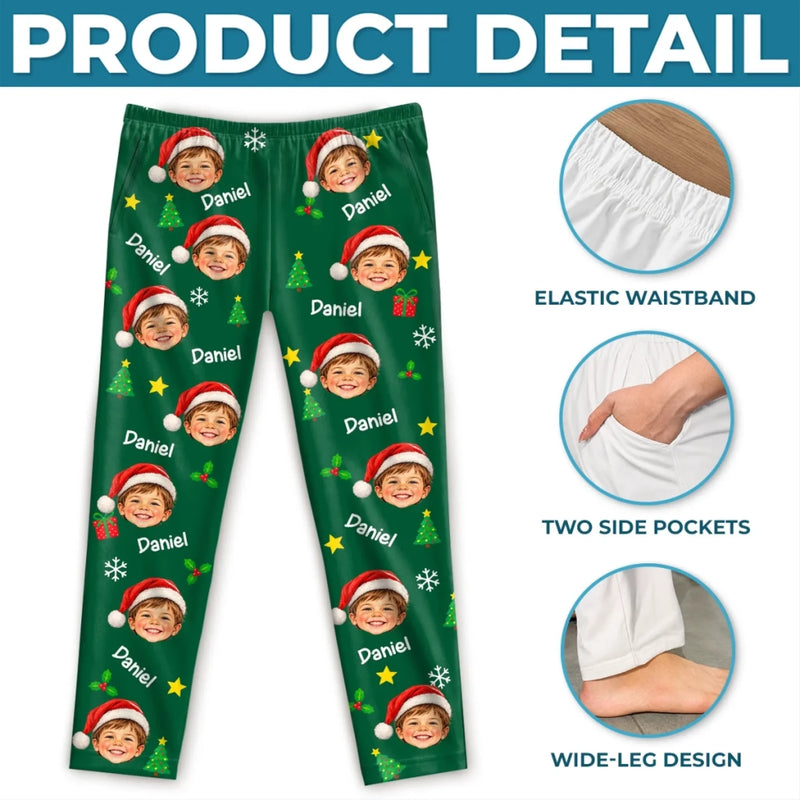 Custom Santa Hat Face And Name Family Christmas Gifts - Personalized Pajama Pants