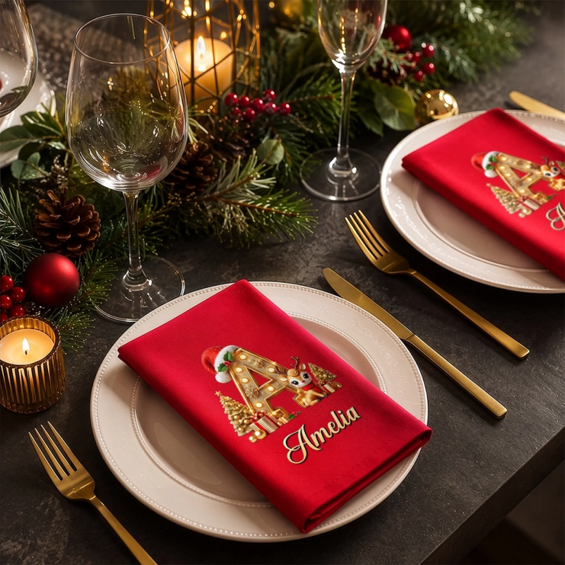 Custom Christmas Monogram Gifts - Personalized Cotton Napkin