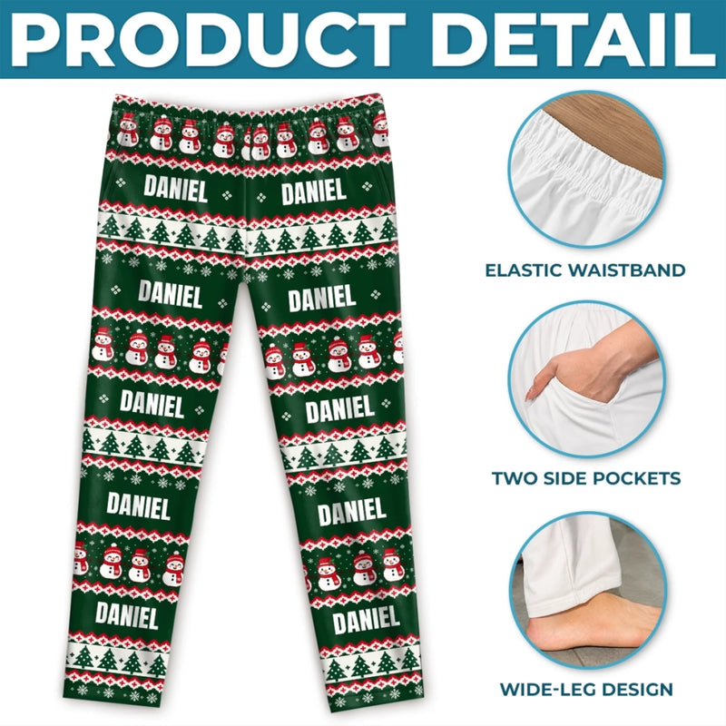 Custom Name Christmas Snowman Gifts For Families - Personalized Pajamas Pants