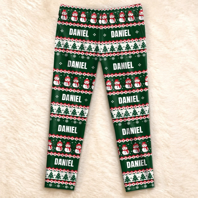 Custom Name Christmas Snowman Gifts For Families - Personalized Pajamas Pants