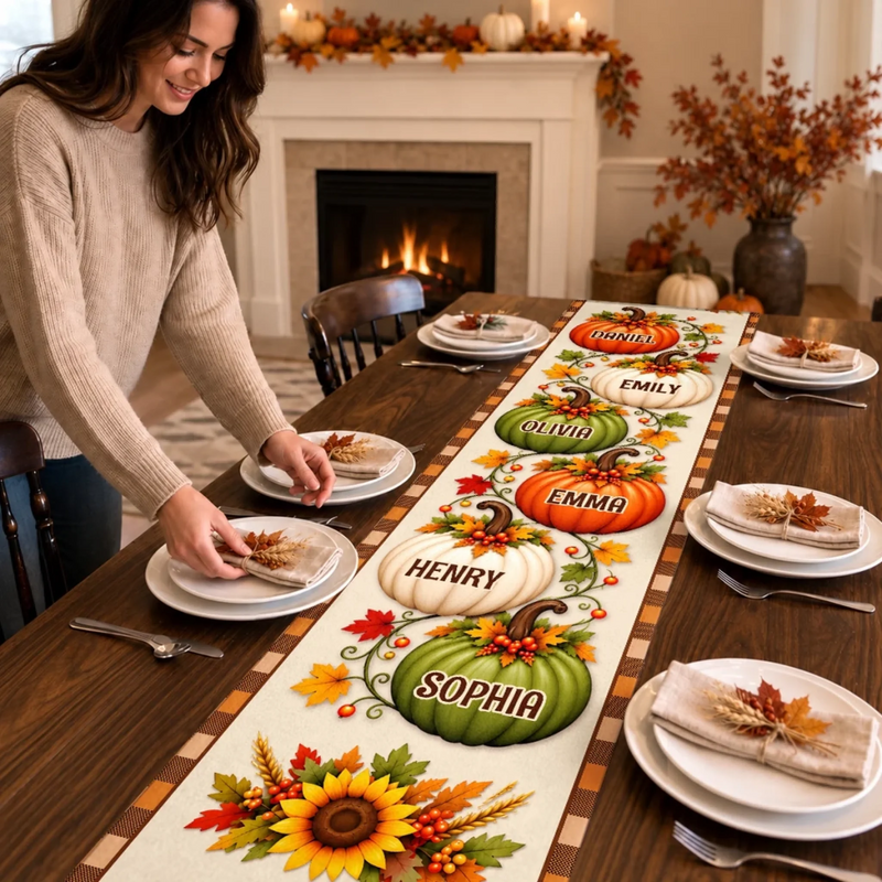 Custom Name Thanksgiving Family Gifts - Personalized Table Runner