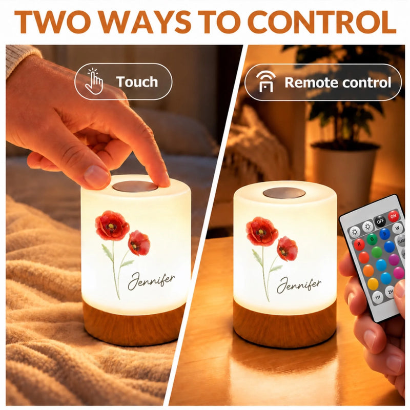 Custom Name Flower Decor Gifts For Women - Personalized Dimmable Touch Night Light