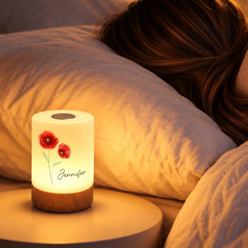 Custom Name Flower Decor Gifts For Women - Personalized Dimmable Touch Night Light