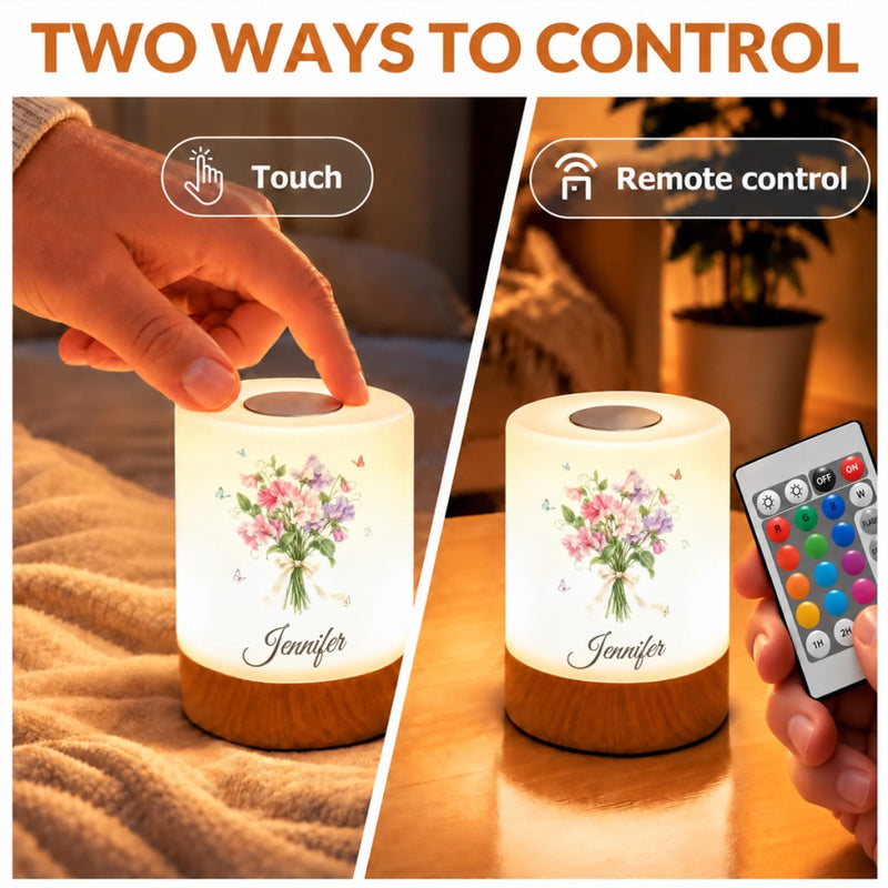 Custom Name Butterfly Bouquet Decor Gifts For Women - Personalized Dimmable Touch Night Light