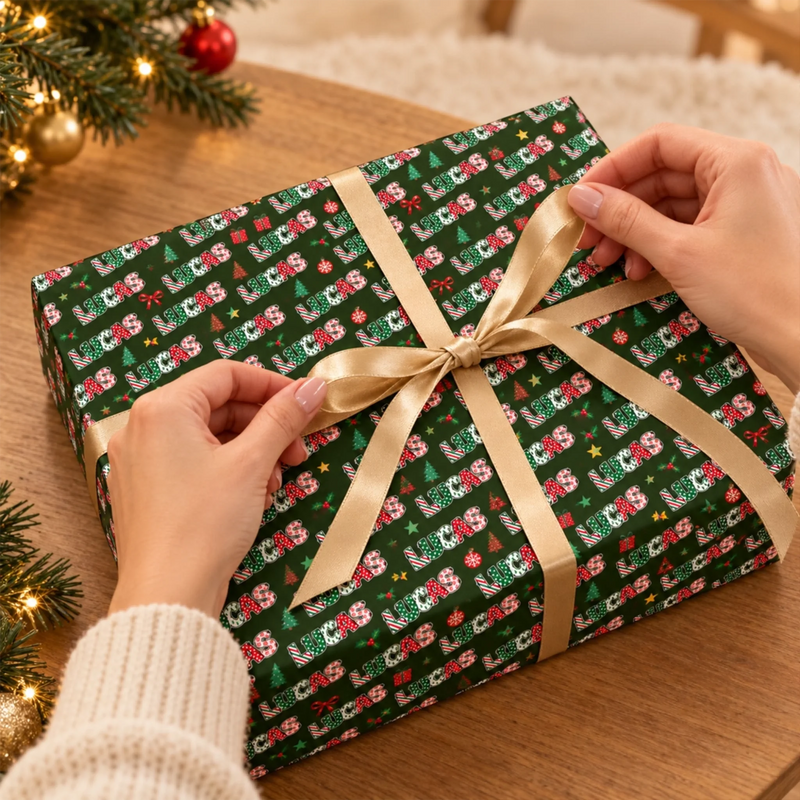 Custom Name Christmas Gift Wrap for Family - Personalized Wrapping Paper