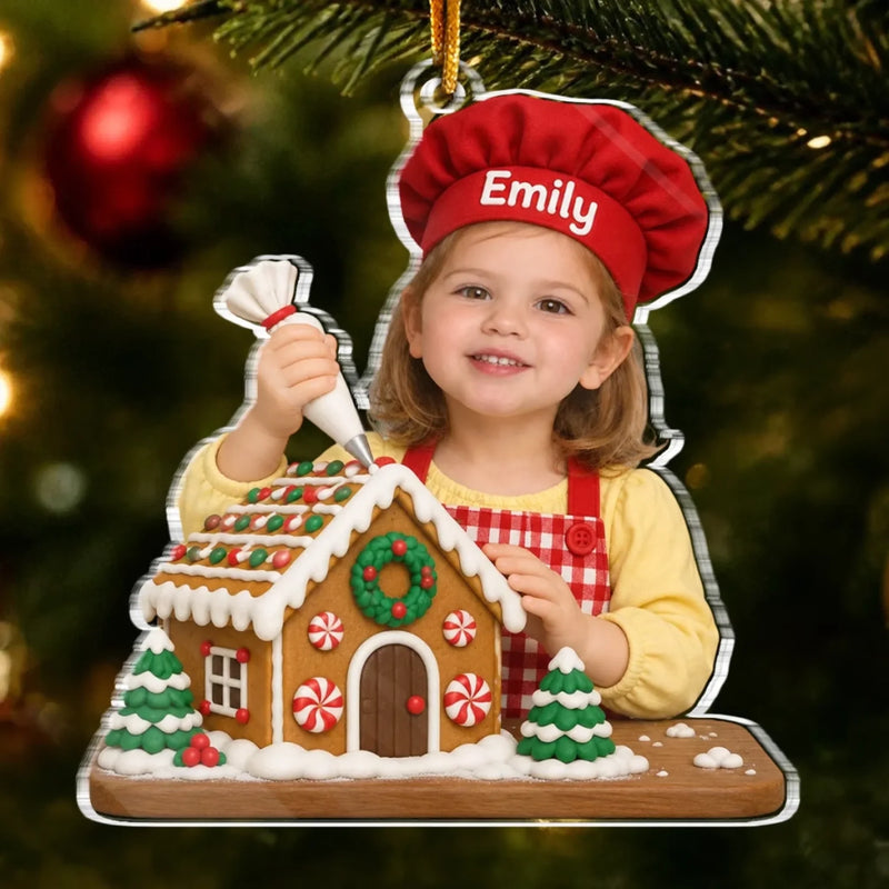 Custom Photo Gingerbread Baking Christmas Gifts for Kids - Personalized Acrylic Ornament