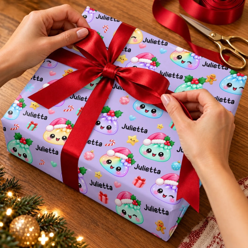 Custom Name Christmas Squishy Pattern Gifts For Kids, Family - Personalized Wrapping Paper