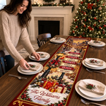 Custom Name Christmas Village Family Decor - Personalized Table Runner