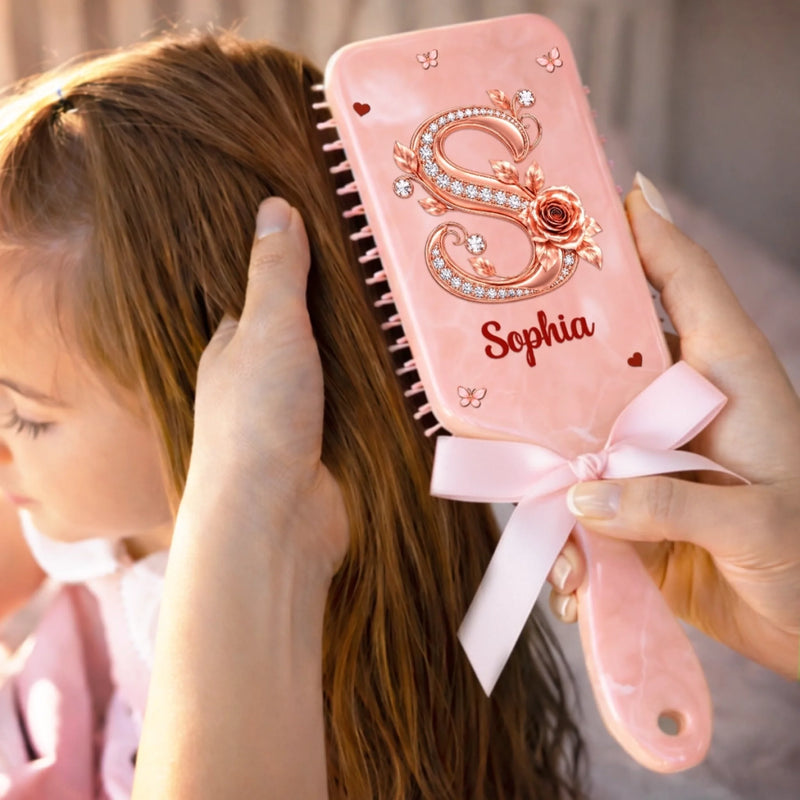 Custom Name Floral Initial Gifts For Women - Personalized Paddle Hair Brush