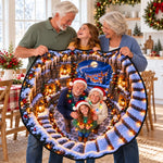 Custom Photo Christmas Snowy Village Family Decor - Personalized Quilted Round Mat