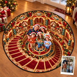 Custom Photo Christmas Carousel Family Decor - Personalized Quilted Round Mat
