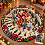Custom Family Photo Christmas Tree Celebration Decor - Personalized Quilted Round Mat
