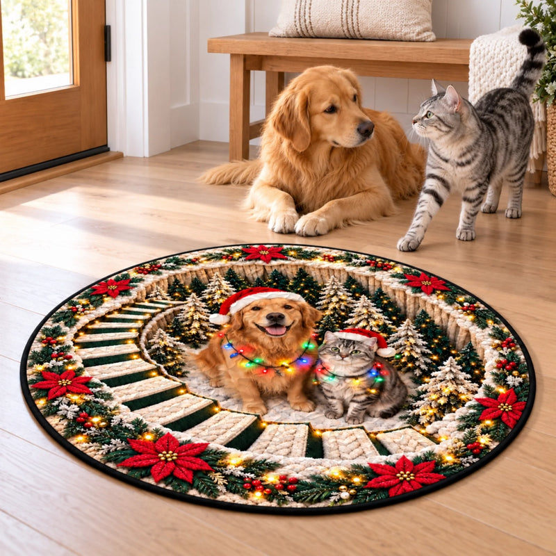 Custom Family Photo Christmas Tree Celebration Decor - Personalized Quilted Round Mat