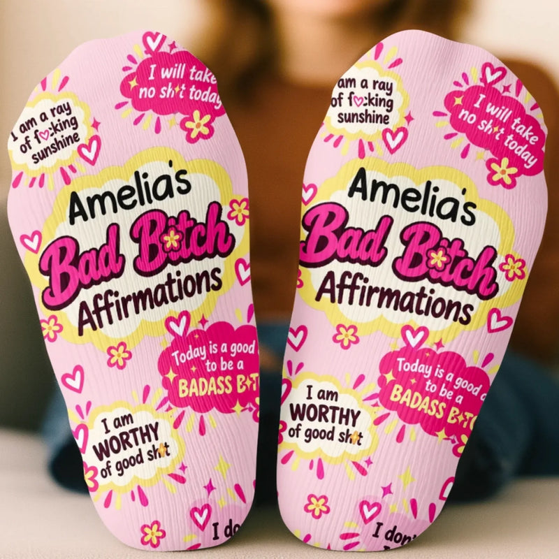 Custom Name Badass Affirmation Gifts for Women - Personalized Crew Socks