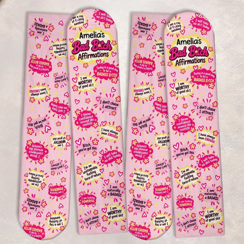 Custom Name Badass Affirmation Gifts for Women - Personalized Crew Socks