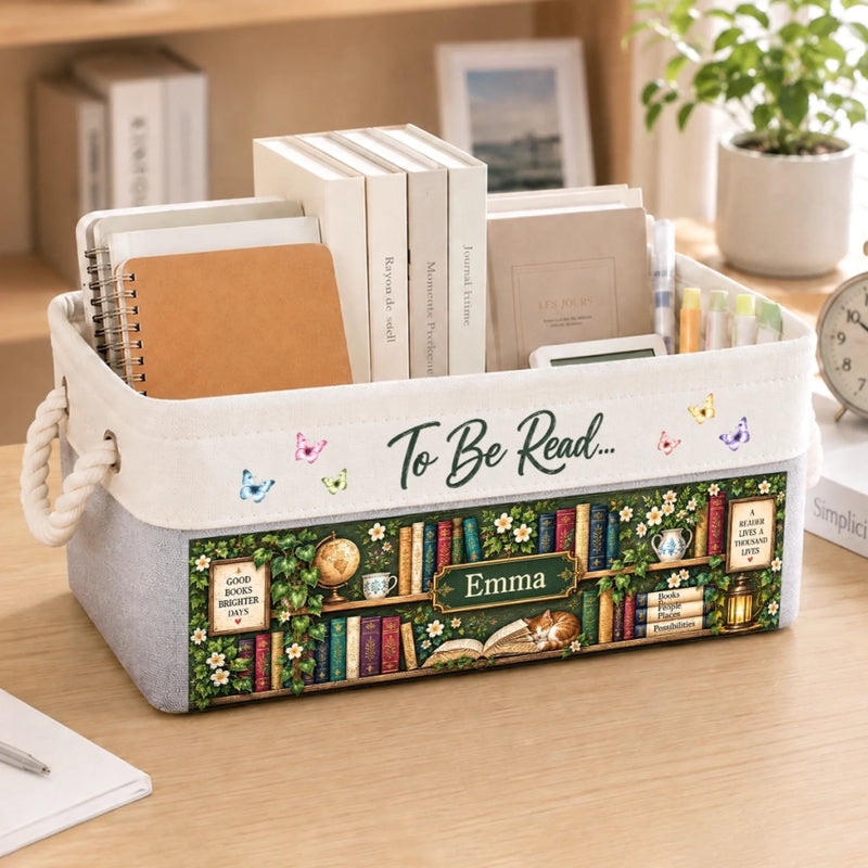 Custom Name Book Nook Organizer Gifts For Book Lovers, Readers - Personalized Storage Basket