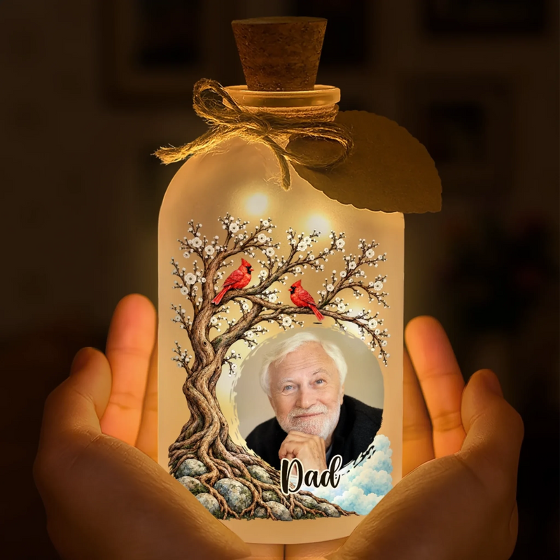 Custom Photo Cardinal Remembrance Decor - Personalized Glass Bottle LED Light