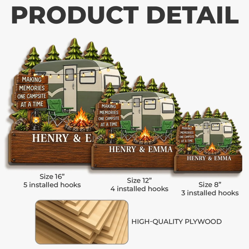 Custom Name Camping Couple Gifts - Personalized Wooden Key Holder
