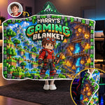 Custom Photo Pixel Adventure Gifts for Gamers - Personalized Snuggle Blanket