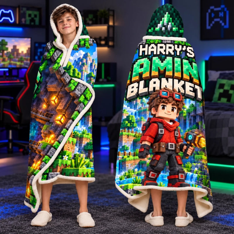 Custom Photo Pixel Adventure Gifts for Gamers - Personalized Snuggle Blanket