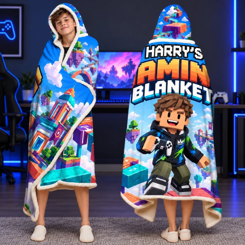 Custom Photo Pixel Gamer Adventure Gifts for Kids - Personalized Snuggle Blanket