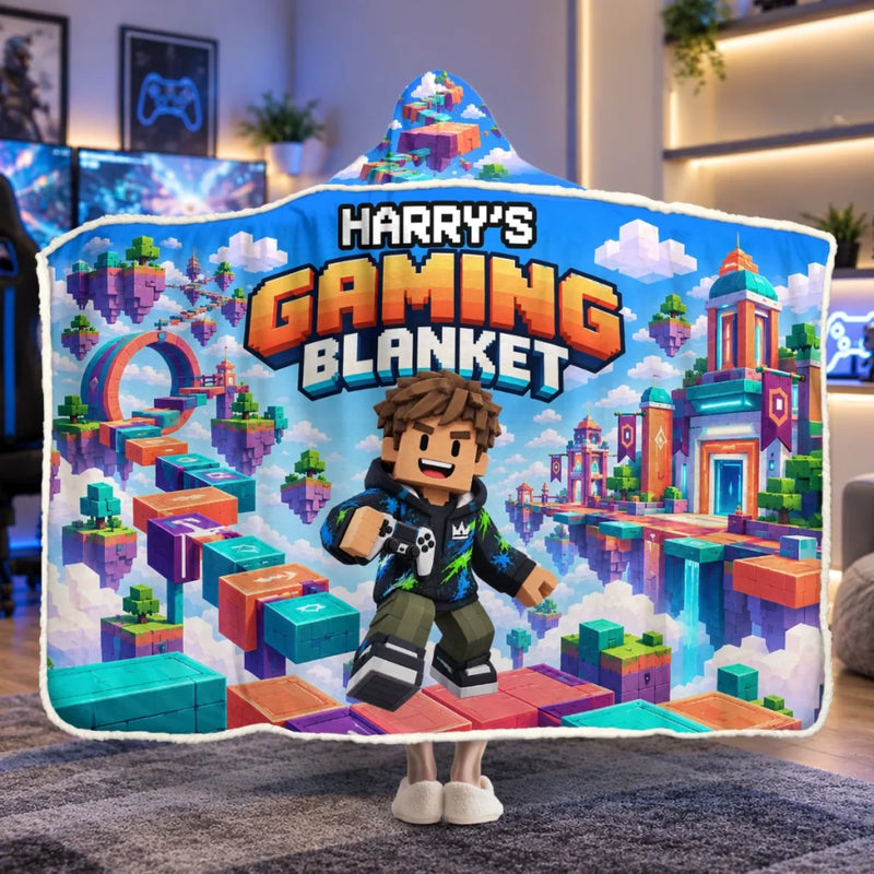 Custom Photo Pixel Gamer Adventure Gifts for Kids - Personalized Snuggle Blanket