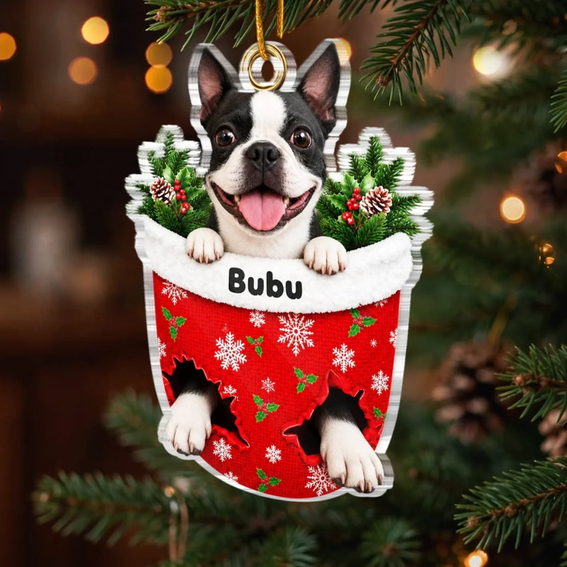 Custom Pet Photo Christmas Keepsake Gifts For Pet Lovers  - Personalized Acrylic Ornament