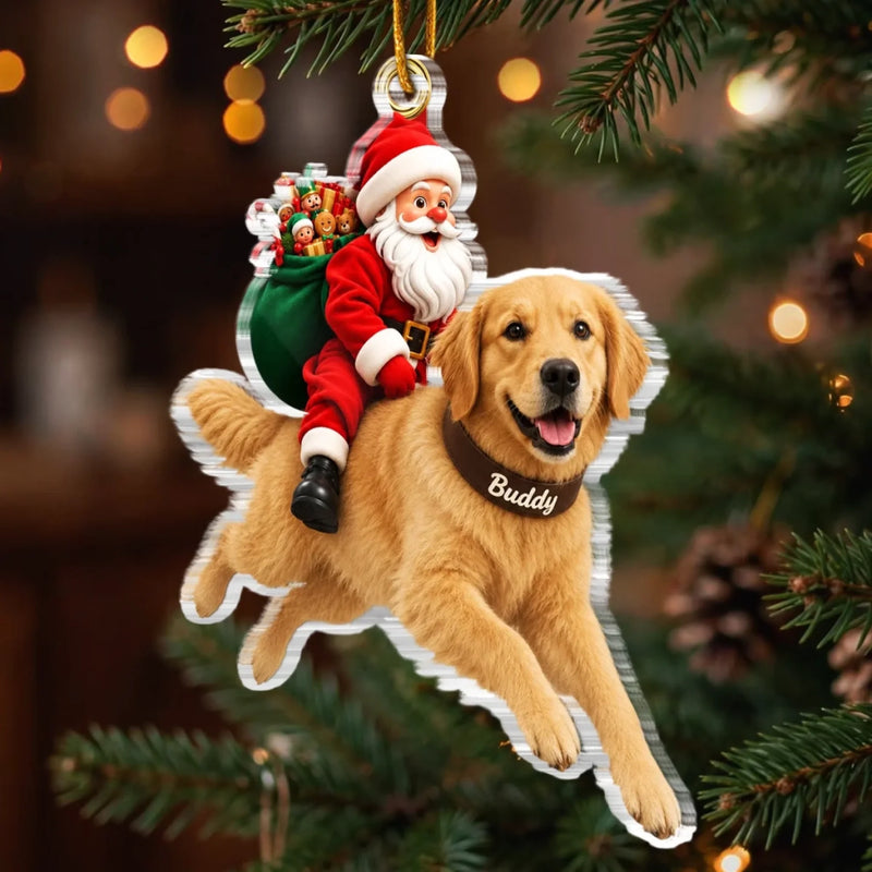 Custom Pet Photo Santa Christmas Keepsake Gifts For Pet Lovers - Personalized Acrylic Ornament