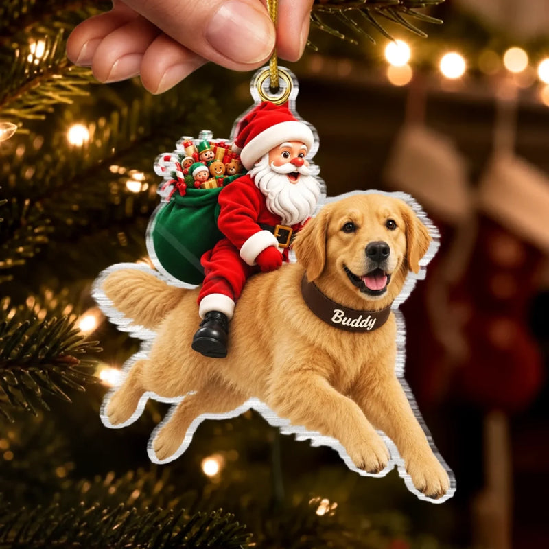 Custom Pet Photo Santa Christmas Keepsake Gifts For Pet Lovers - Personalized Acrylic Ornament