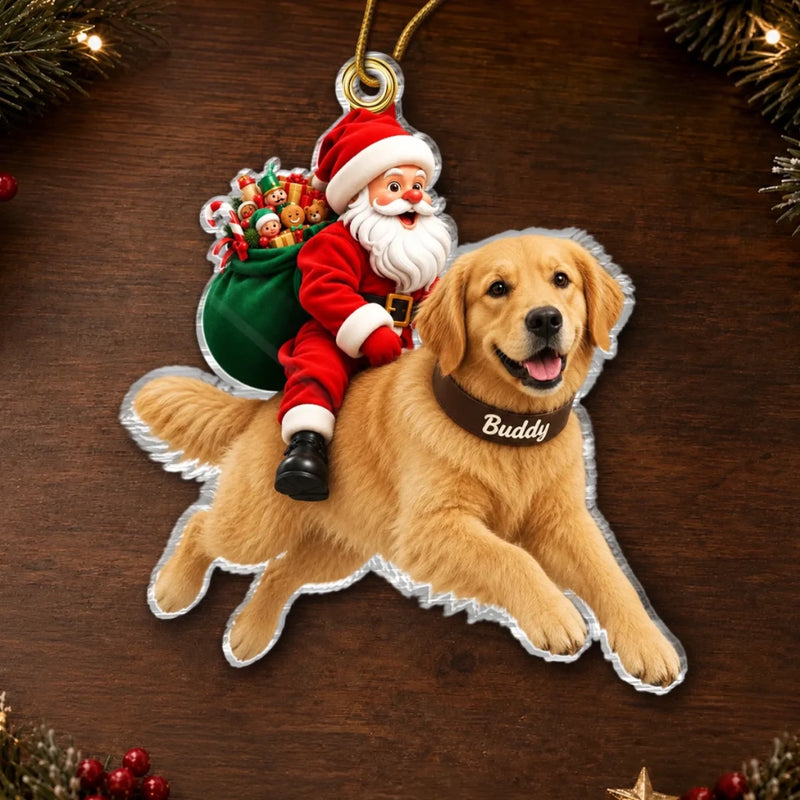 Custom Pet Photo Santa Christmas Keepsake Gifts For Pet Lovers - Personalized Acrylic Ornament