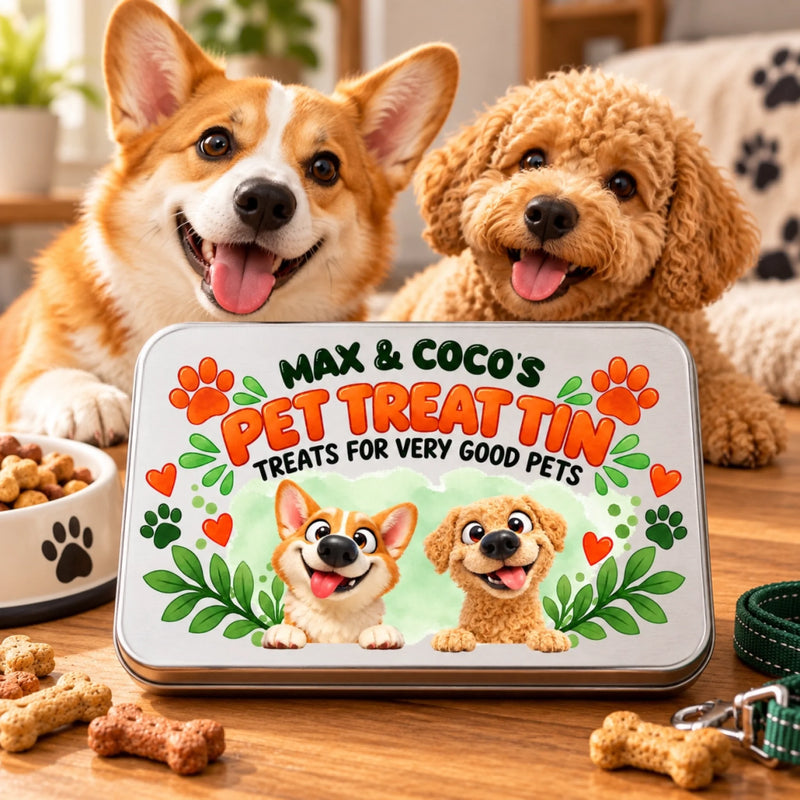 Custom Name Pet Treat Tin Gifts for Pet Lovers - Personalized Metal Tin