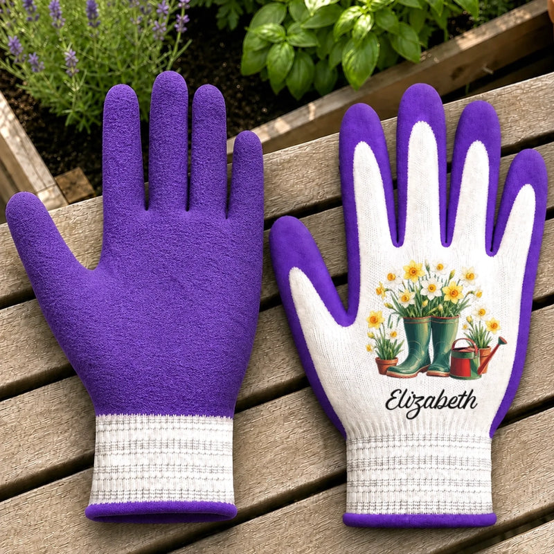 Custom Name Garden Gifts for Gardeners - Personalized Coated Grip Gloves