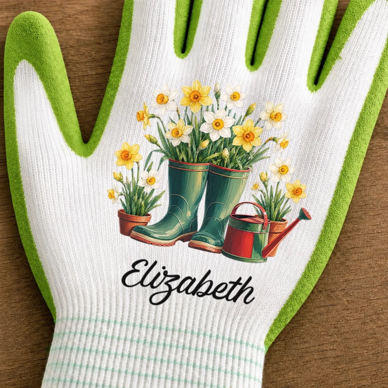 Custom Name Garden Gifts for Gardeners - Personalized Coated Grip Gloves