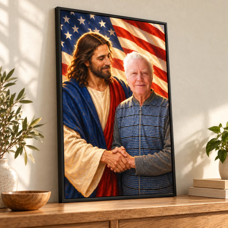 Custom Photo Jesus and American Flag Christian Decor - Personalized Poster