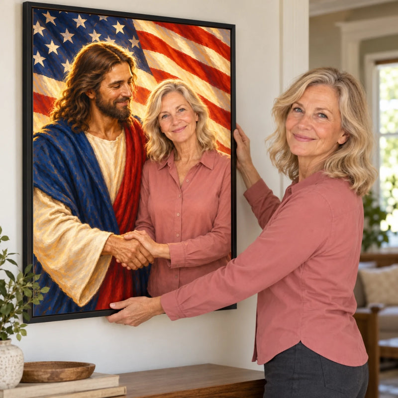Custom Photo Jesus and American Flag Christian Decor - Personalized Poster