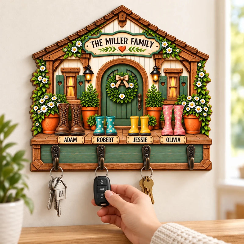 Custom Family Name Key Holder Gifts - Personalized Wooden Key Holder