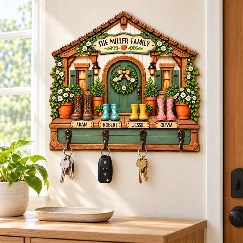 Custom Family Name Key Holder Gifts - Personalized Wooden Key Holder