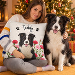 Custom Pet Photo and Name Floral Gifts for Dog and Cat Lovers - Personalized Pillow