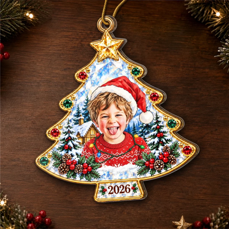 Custom Photo Christmas Tree Gifts For Kids - Personalized Acrylic Ornament