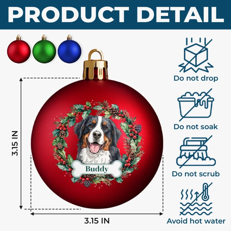 Custom Pet Photo Christmas Wreath Gifts For Dog And Cat Lovers - Personalized Full Wrap Ball Ornament