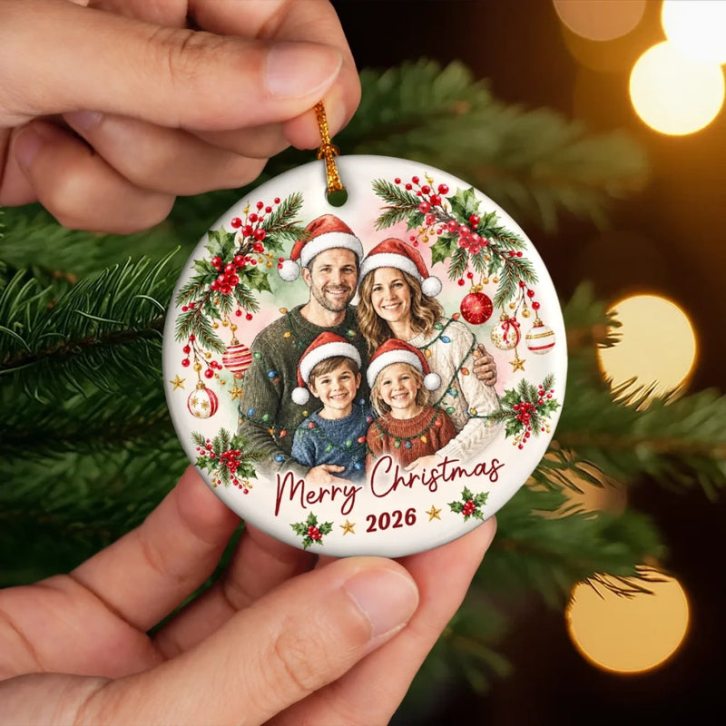 Custom Family Photo Christmas Keepsake - Personalized Ceramic Ornament