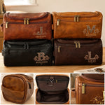 Custom Name Monogram Travel Gifts - Personalized Leather Toiletry Bag