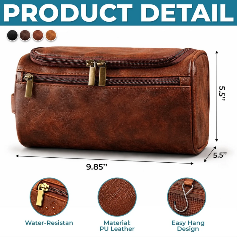 Custom Name Monogram Travel Gifts - Personalized Leather Toiletry Bag