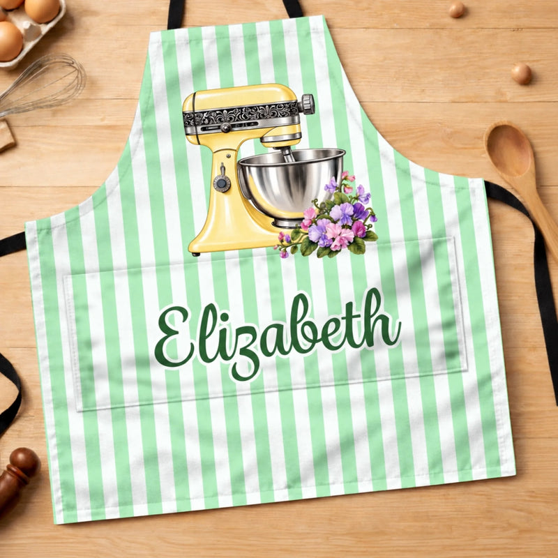 Custom Name Floral Stand Mixer Gifts For Bakers - Personalized Apron With Pocket